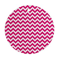 Hot Pink And White Zigzag Round Ornament (two Sides)