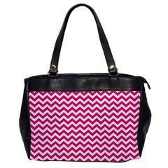 Hot Pink And White Zigzag Oversize Office Handbag (one Side) by Zandiepants
