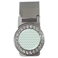 Jade Green And White Zigzag Money Clip (cz) by Zandiepants