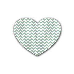 Jade Green And White Zigzag Drink Coasters (heart) by Zandiepants