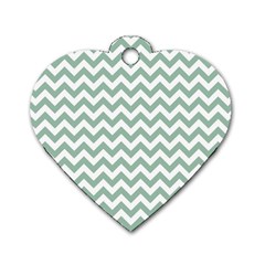 Jade Green And White Zigzag Dog Tag Heart (two Sided) by Zandiepants