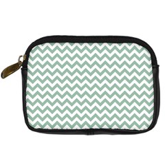 Jade Green And White Zigzag Digital Camera Leather Case by Zandiepants