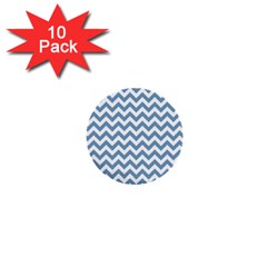 Blue And White Zigzag 1  Mini Button (10 Pack) by Zandiepants