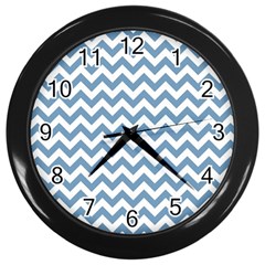 Blue And White Zigzag Wall Clock (black) by Zandiepants