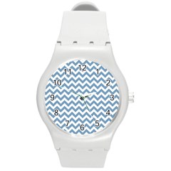 Blue And White Zigzag Plastic Sport Watch (medium) by Zandiepants