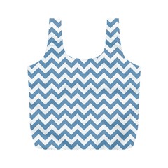 Blue And White Zigzag Reusable Bag (m) by Zandiepants