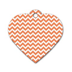 Orange And White Zigzag Dog Tag Heart (one Sided)  by Zandiepants