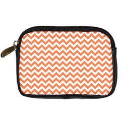 Orange And White Zigzag Digital Camera Leather Case by Zandiepants