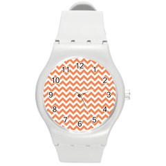 Orange And White Zigzag Plastic Sport Watch (medium) by Zandiepants