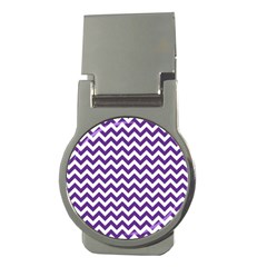 Purple And White Zigzag Pattern Money Clip (round) by Zandiepants