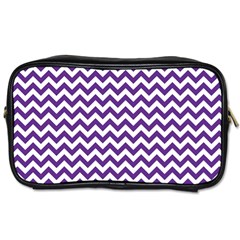 Purple And White Zigzag Pattern Travel Toiletry Bag (one Side) by Zandiepants