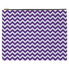 Purple And White Zigzag Pattern Cosmetic Bag (xxxl) by Zandiepants