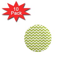 Spring Green And White Zigzag Pattern 1  Mini Button Magnet (10 Pack) by Zandiepants