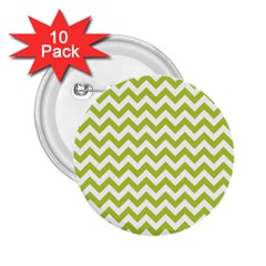 Spring Green And White Zigzag Pattern 2 25  Button (10 Pack) by Zandiepants