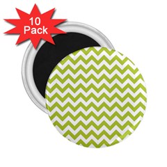 Spring Green And White Zigzag Pattern 2 25  Button Magnet (10 Pack)