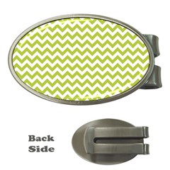 Spring Green And White Zigzag Pattern Money Clip (oval) by Zandiepants