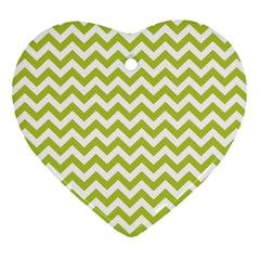 Spring Green And White Zigzag Pattern Heart Ornament (two Sides) by Zandiepants