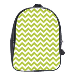 Spring Green And White Zigzag Pattern School Bag (large) by Zandiepants