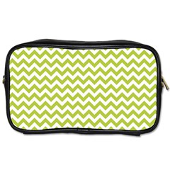 Spring Green And White Zigzag Pattern Travel Toiletry Bag (one Side) by Zandiepants