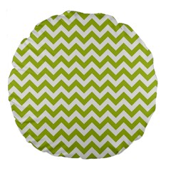 Spring Green And White Zigzag Pattern 18  Premium Round Cushion 