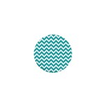 Turquoise And White Zigzag Pattern 1  Mini Button Magnet Front