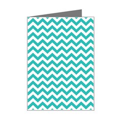 Turquoise And White Zigzag Pattern Mini Greeting Card by Zandiepants