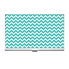 Turquoise And White Zigzag Pattern Business Card Holder by Zandiepants