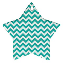 Turquoise And White Zigzag Pattern Star Ornament (two Sides) by Zandiepants