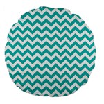 Turquoise And White Zigzag Pattern 18  Premium Round Cushion  Front