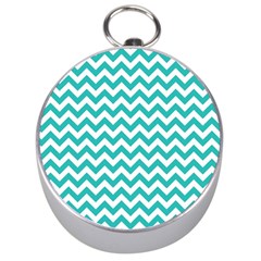 Turquoise And White Zigzag Pattern Silver Compass by Zandiepants