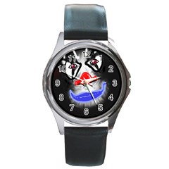 Sketch27420539 Round Leather Watch (silver Rim)