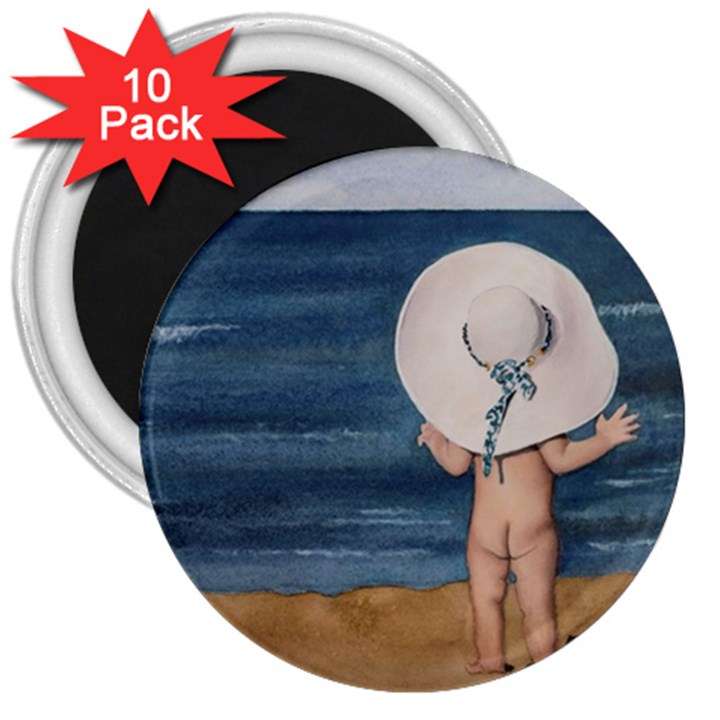 Mom s White Hat 3  Button Magnet (10 pack)