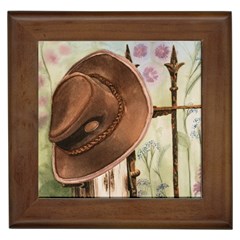 Hat On The Fence Framed Ceramic Tile by TonyaButcher