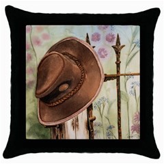 Hat On The Fence Black Throw Pillow Case by TonyaButcher
