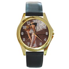 Ballerina Round Leather Watch (gold Rim)  by TonyaButcher