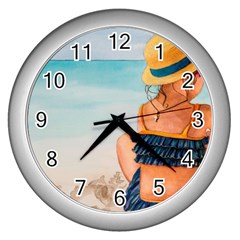 A Day At The Beach Wall Clock (silver)