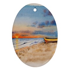 Sunset Beach Watercolor Oval Ornament (two Sides)