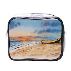 Sunset Beach Watercolor Mini Travel Toiletry Bag (one Side)