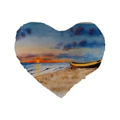 Sunset Beach Watercolor 16  Premium Heart Shape Cushion  by TonyaButcher