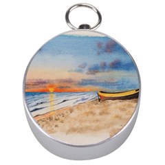 Sunset Beach Watercolor Silver Compass by TonyaButcher