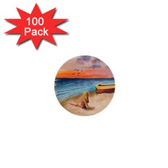 Alone On Sunset Beach 1  Mini Button (100 Pack)