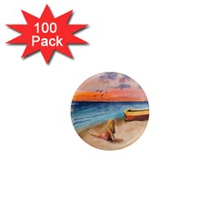 Alone On Sunset Beach 1  Mini Button Magnet (100 Pack) by TonyaButcher