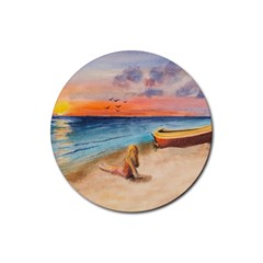 Alone On Sunset Beach Drink Coasters 4 Pack (round)