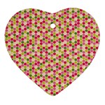 Pink Green Beehive Pattern Heart Ornament (Two Sides) Back