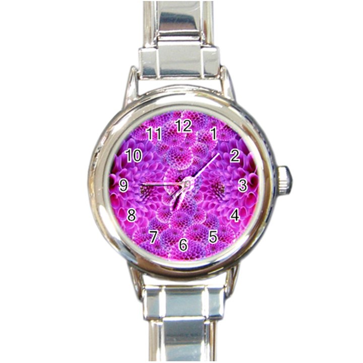 Purple Dahlias Round Italian Charm Watch