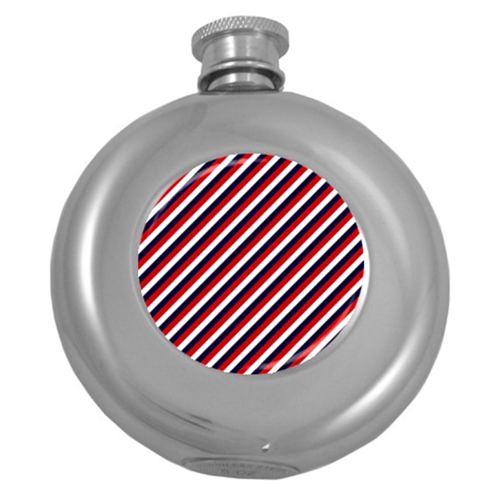 Diagonal Patriot Stripes Hip Flask (Round)