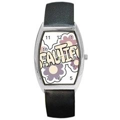 Beautiful Floral Art Tonneau Leather Watch by Colorfulart23