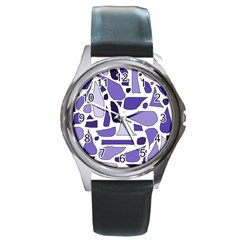 Silly Purples Round Leather Watch (silver Rim) by FunWithFibro