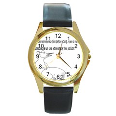 Better To Take Time To Think Round Leather Watch (gold Rim)  by Doudy