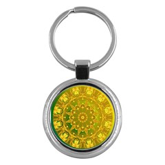 Yellow Green Abstract Wheel Of Fire Key Chain (round) by DianeClancy